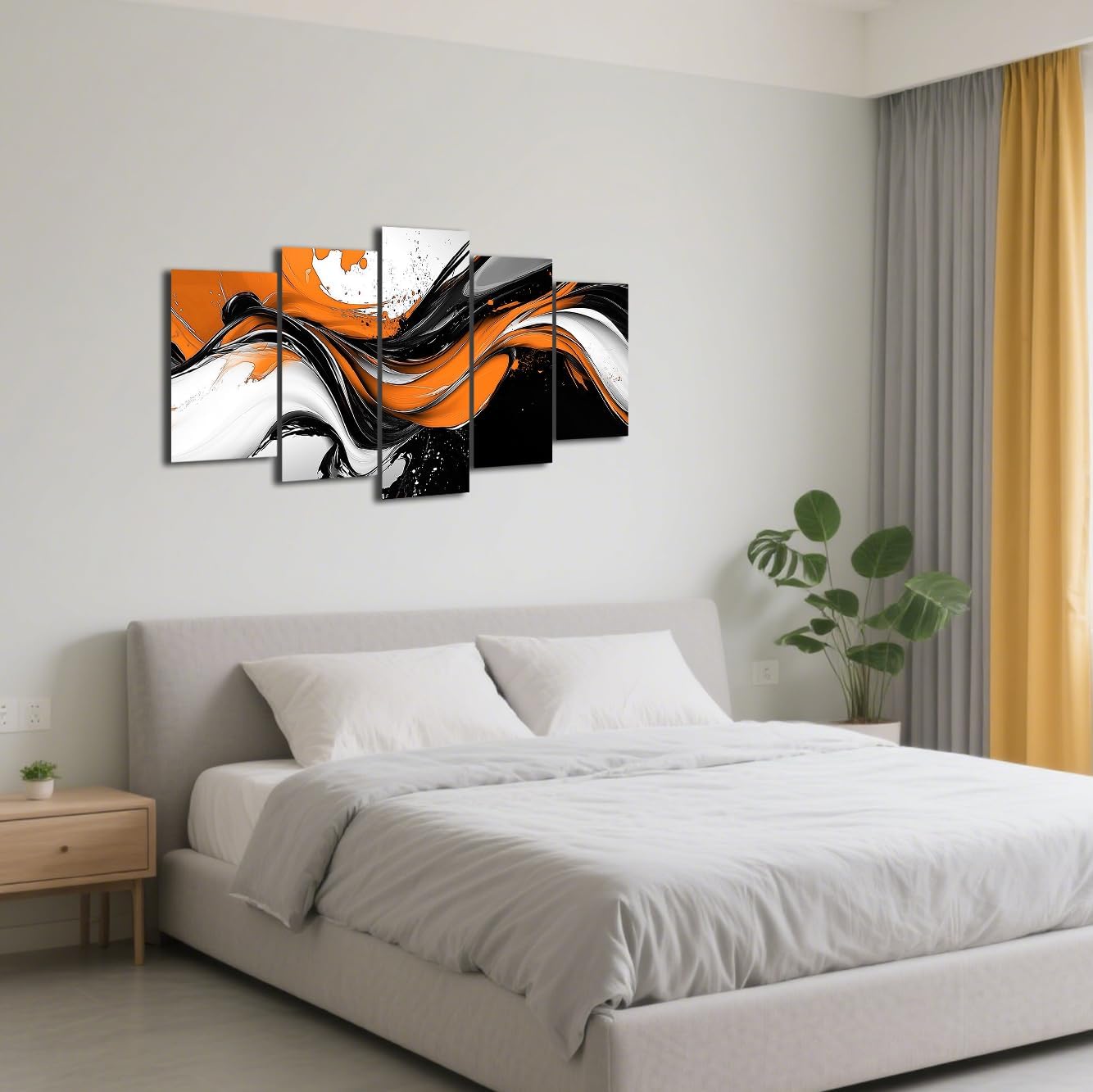 CXHOSTENT Orange Abstract Wall Art 5 Panel Orange Grey Black Painting Canvas Prints Large Artwork for Bedroom Living Room Office Decor Framed (White, 8x14inx2 8x18inx2 8x22inx1)