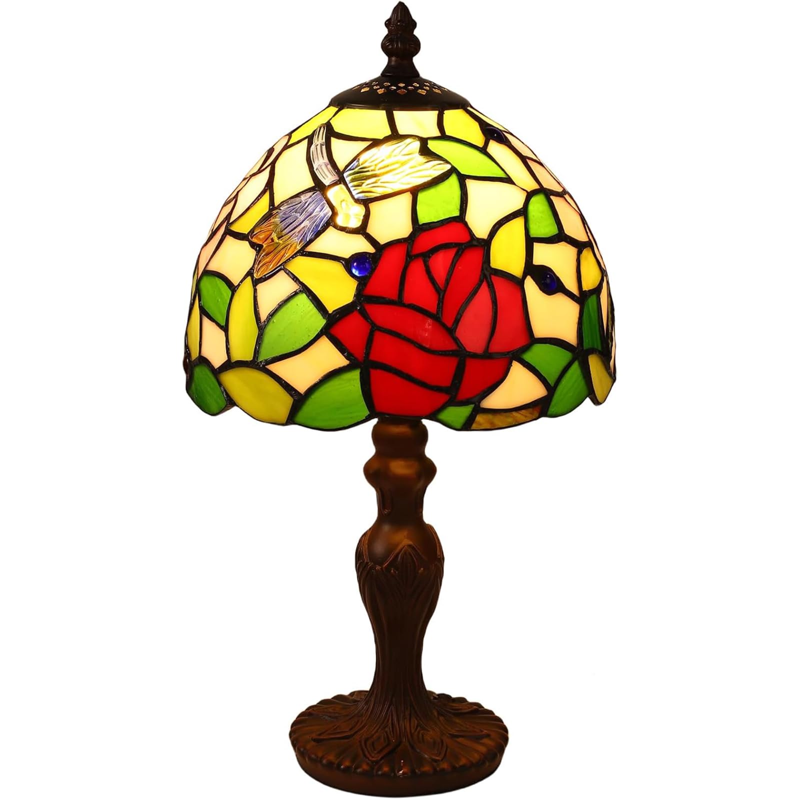 Lampada Tiffany, Lampada da Tavolo Tiffany con Paralume in Vetro Colorato, per Soggiorno, Camera da Letto, Studio e Tavolino da Caffè