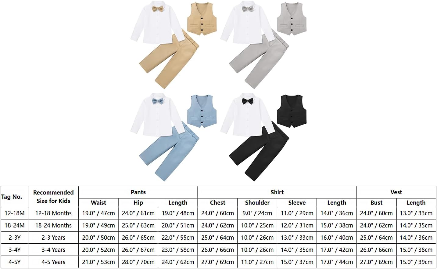 IDOPIP Toddler Kids Baby Boys Formal Suit Gentleman Outfit Long Sleeve Shirt with Bowtie + Vest + Pants Overalls Clothes 2-8T - Image 4