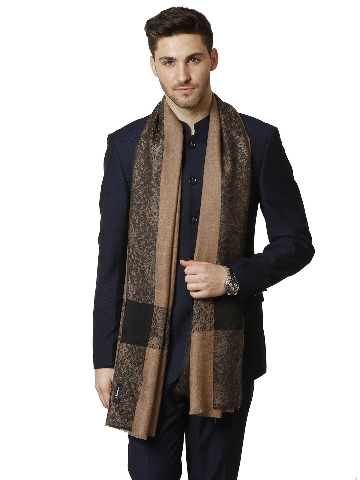 pashtush Woven Mens Stole, Self Weave Design, Mens Muffler, Warm Cashmere Feel-picture-14