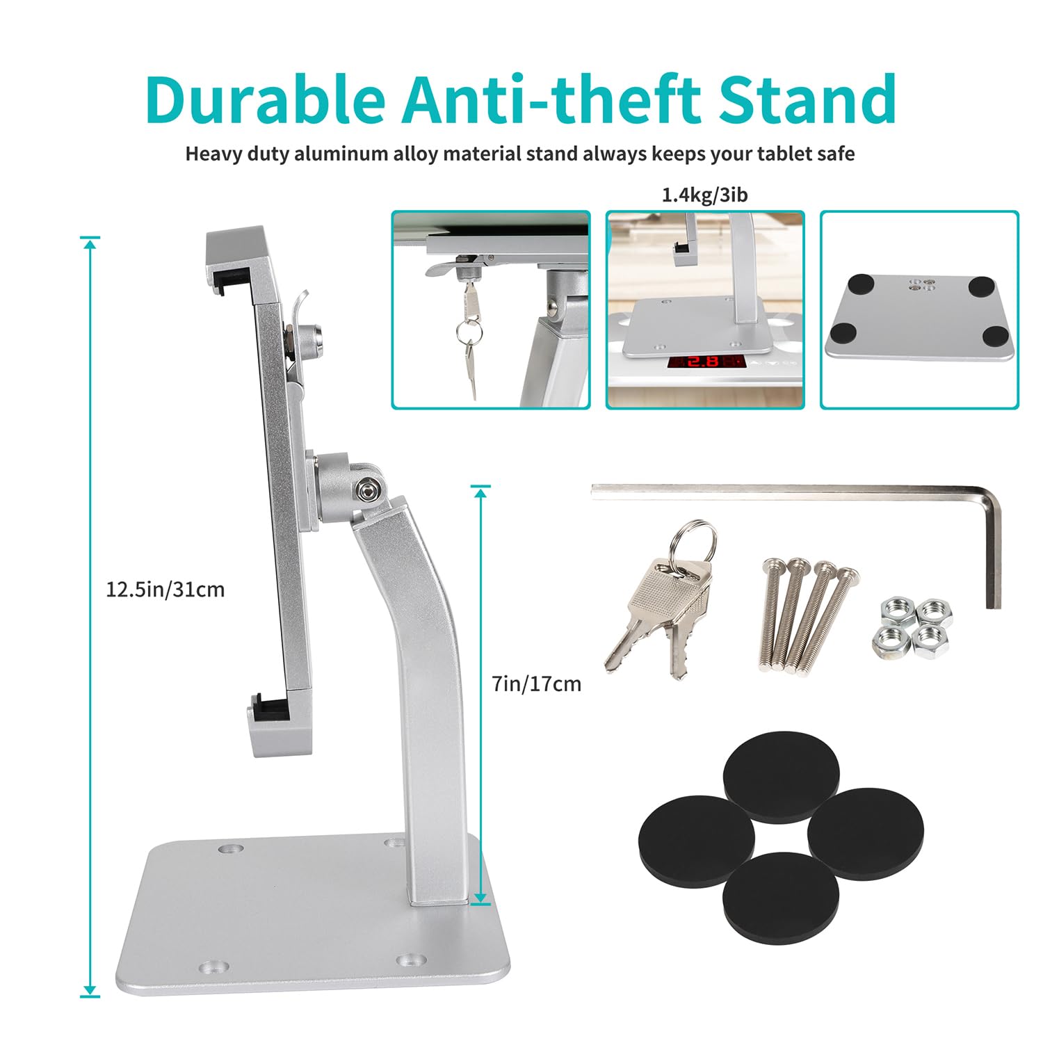 Oilcan Supporto Tablet Antifurto, Porta iPad Scrivania con Lucchetto | Tutto il Materiale Metallico - Ristorante Negozio Kiosk Supporto Sicurezza per Tablet 9-14", iPad Pro 13 11 Air, Galaxy Tabs