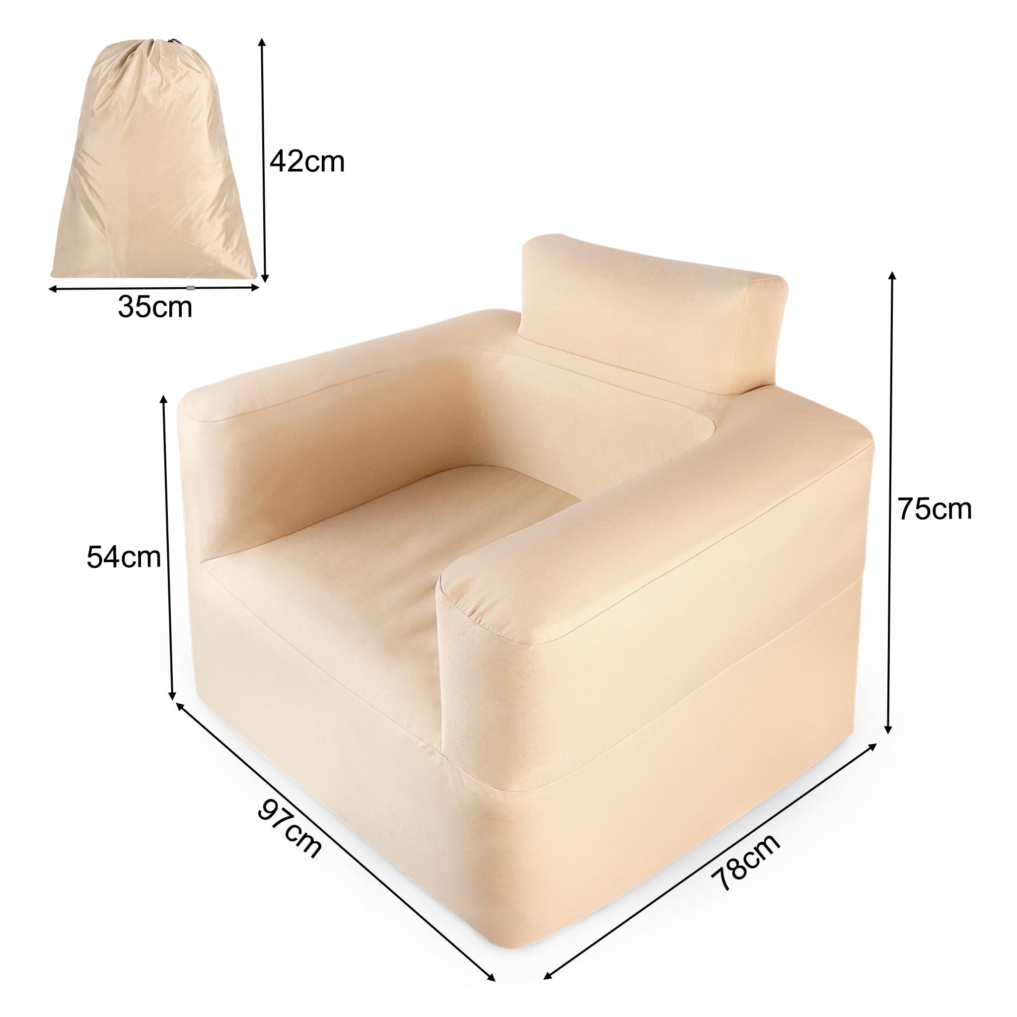 HENGMEI Loveseat - Divano gonfiabile, con pompa, divano singolo, 97 x 78 x 75 cm