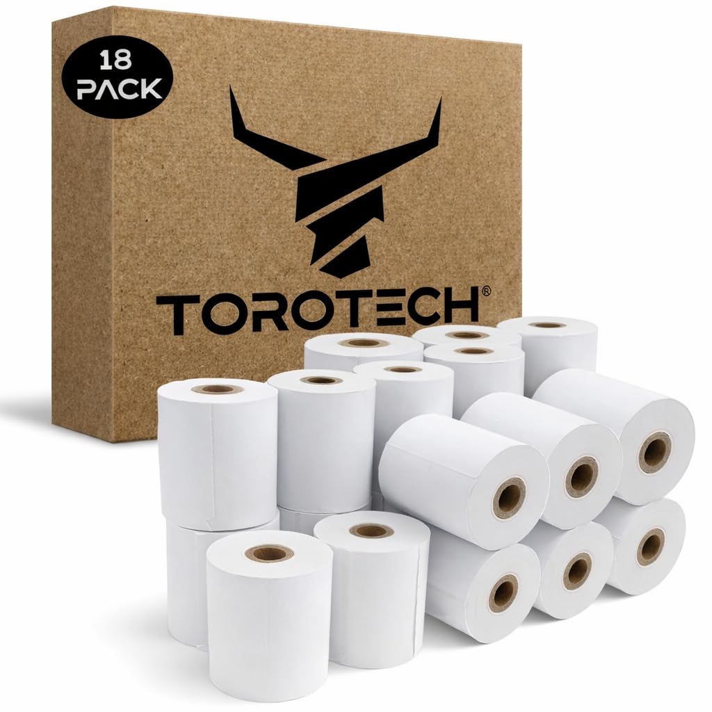 TOROTECH Rollos de Papel Térmico Blanco para Datáfonos 57x35x12mm - 18 Rollos -Ecológicos Sin BPA - Bobinas para Tickets Terminales Tarjetas Crédito Rodillos Impresora POS Alta Durabilidad (18)