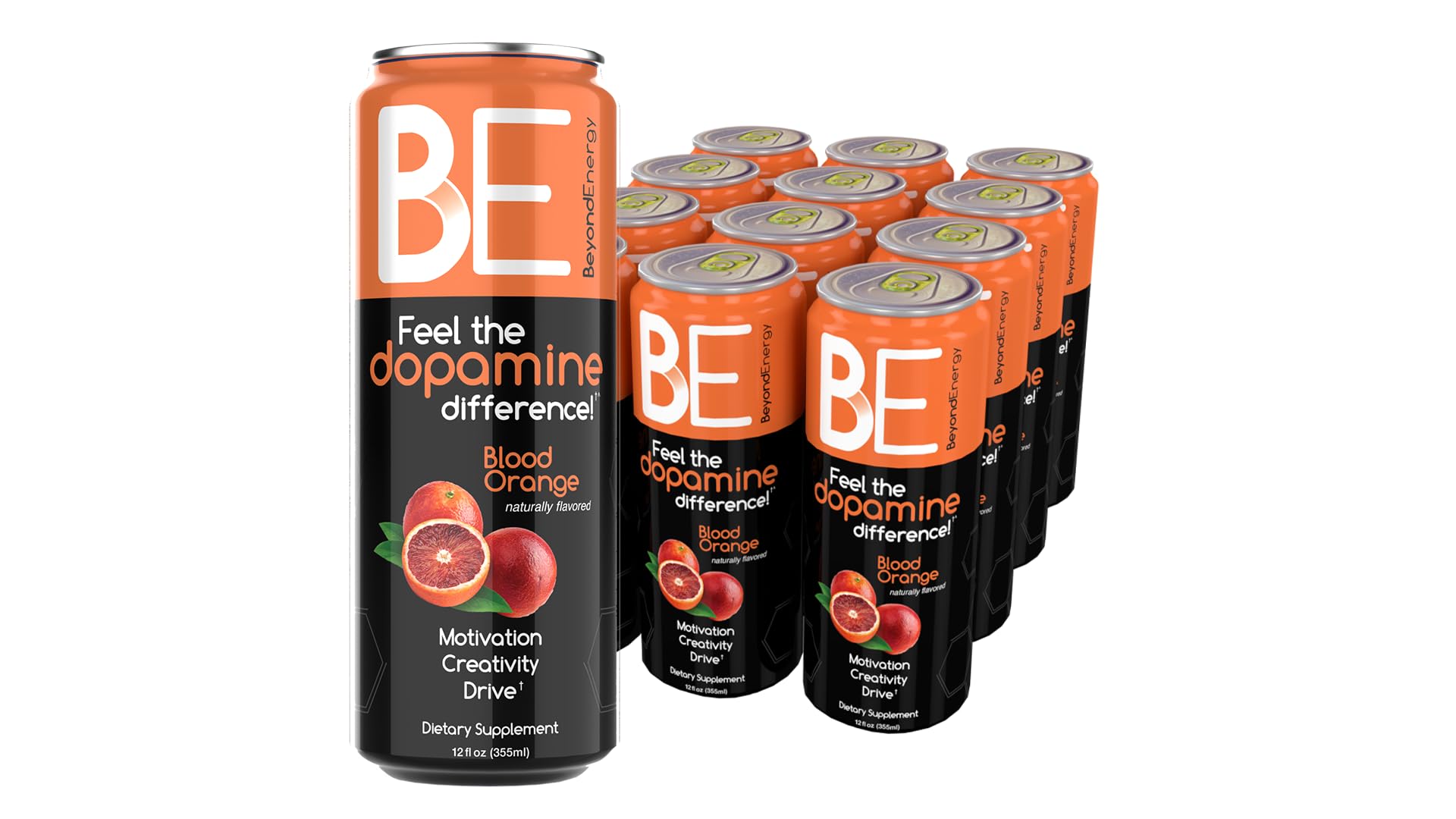 12 Pack - Blood Orange Herbal Energy Drink, Naturally Sourced L-Dopa with Mucuna Pruriens, Aminos, Antioxidants, 200mg Caffeine - (Blood Orange)
