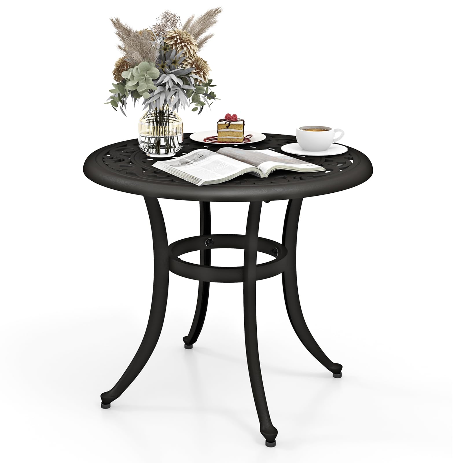 KOMFOTTEU Table de Bistrot Ronde en Fonte d'Aluminium, Table d’Appoint, Cadre en Métal, Charge de 50 kg, Meuble de Jardin, Style Vintage, pour Balcon, Terrasse, Patio, Φ60 x 53 cm (H) (Marron)