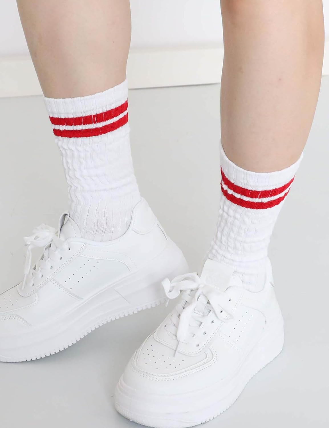 Chunky Ribbed Cotton Striped Socks Retro Double Stripes Scrunch Crew Socks, 5 Pairs with Present Box - Image 6