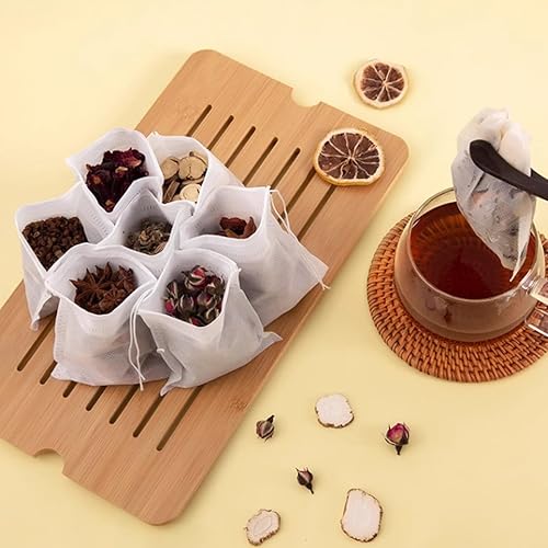 Miniatura 6 de RONYOUNG 300 bolsas de filtro de té desechables de 4 x 4.7 pulgadas, infusores de té vacías de muselina con cordón, bolsas de té con cordón de