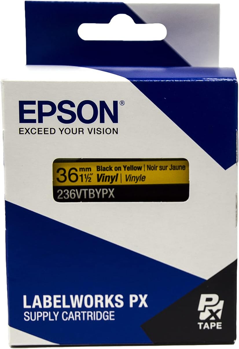 LABELWORKS 236VTBYPX Tape Cartridge - Black on Yellow Flexible and Durable Vinyl Industrial Label Maker Tape - 1.5" (36MM) Wide, 22.9 ft