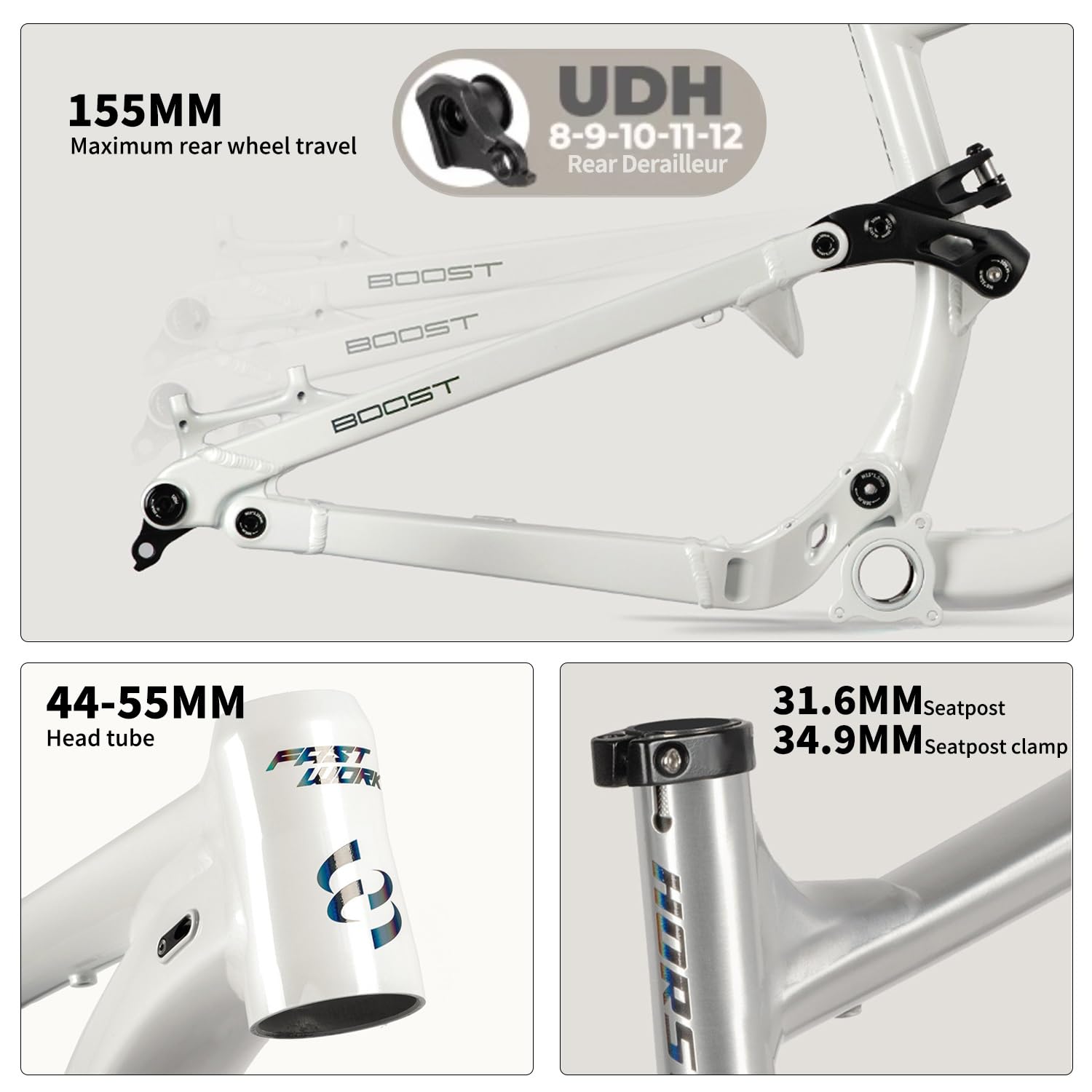 27,5" 29" rama do roweru górskiego Boost 15,7" 16,5" 17,3" Full Suspension Soft Tail stop aluminium ENDURO skok sprężyny 155 mm 12 x 148 mm hamulec tarczowy z wałem skokowym (zielony, 27,5 16,5")