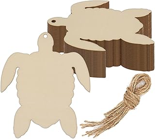 Turtle Wood DIY Crafts Cutouts Wooden Sea Turtle Shaped Hanging Ornaments with Hole Hemp Ropes Wood Tags for Wedding Birthday Sea Animals Themed Party Decoration (3.3x3.94 in, 20 Pcs)