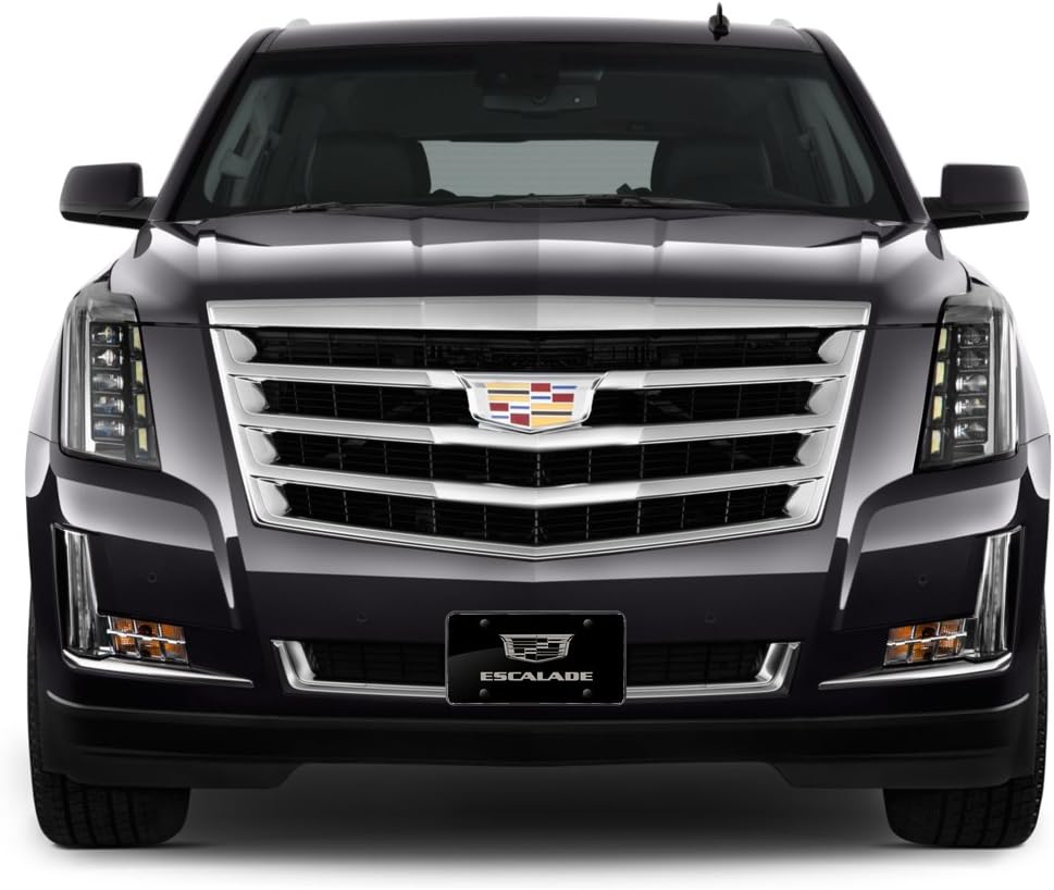 iPick Image for Cadillac Escalade Crest Dual Logo Laser Mark Black Acrylic License Plate - Official Licensed
