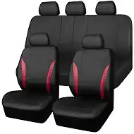 Outlet Sporty Carbon Fiber Leather Universal Car Seat Covers, Universal Fit for Suvs, Vans, Sedans, Trucks, Rear Bench Zipper, Airbag Compatible Leather Car seat Covers Full Set, Black Red