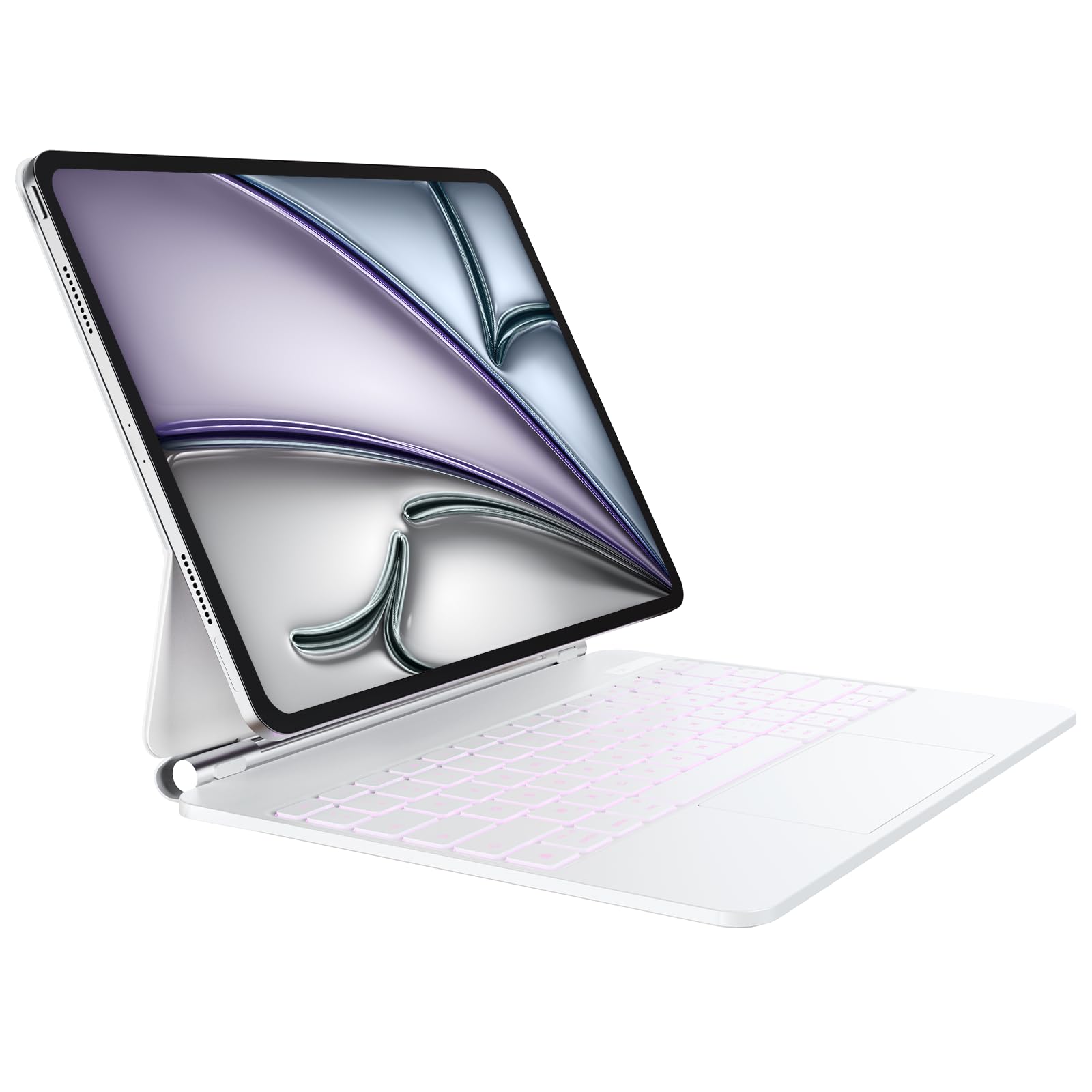 CSZZACME Clavier AZERTY Épuré pour iPad Air 13 Pouces M4/M3/M2 & iPad Pro 12,9" (6e/5e/4e/3e Gen) avec Trackpad Multitâche, Rétro-éclairage, Touches Raccourci, Fixation Magnétique, Blanc