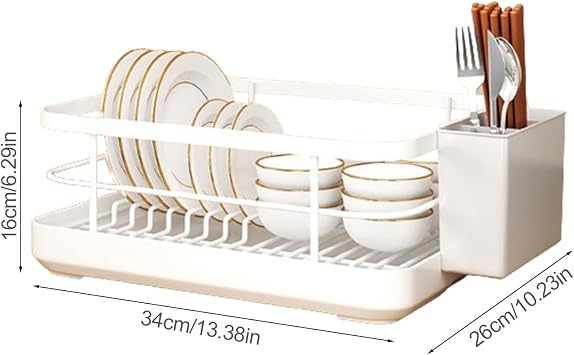 Kitchen Dish Rack | Cutlery Drainer with Utensil Holder,Dish Organizer, Drying Dish Rack with Drip Tray for Bowls and Plates