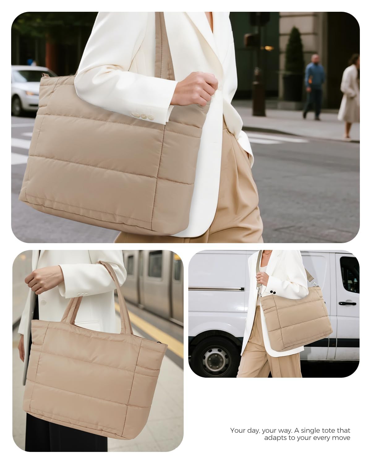 Moyad Borsa Tote Donna Trapuntata in Piumino, Borsa a Tracolla Leggera con Spallaccio, Grande Capacità per Lavoro Viaggio Shopping Università