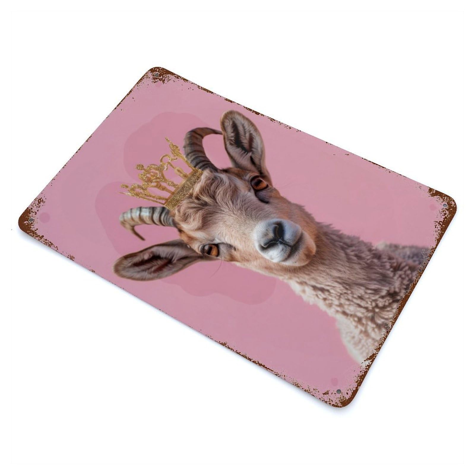 Garage Style Goat Pastel Crown Vintage Metal Tin Sign 11.8"x7.9", Retro Wall Decor for Bar And Workshop