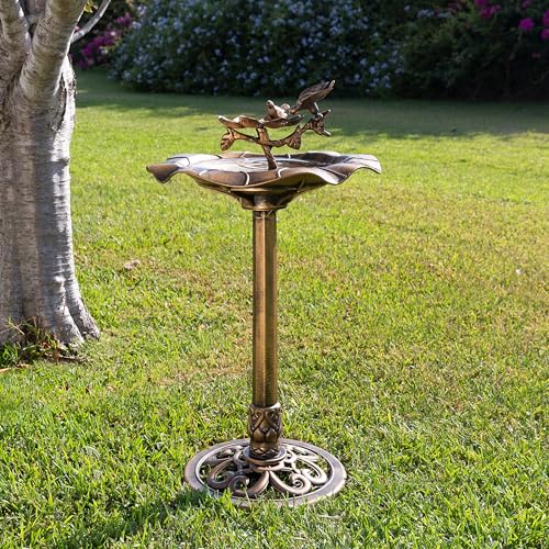 Image of Alpine Corporation 34 inch Tall Pedestal Birdbath Fountain with Bird and Flower