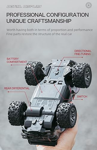 Miniatura 8 de Coche de control remoto de alta velocidad 120 RC para niños, 2.4G camión todoterreno 25KMH acelerador a escala completa con un diferencial y faro