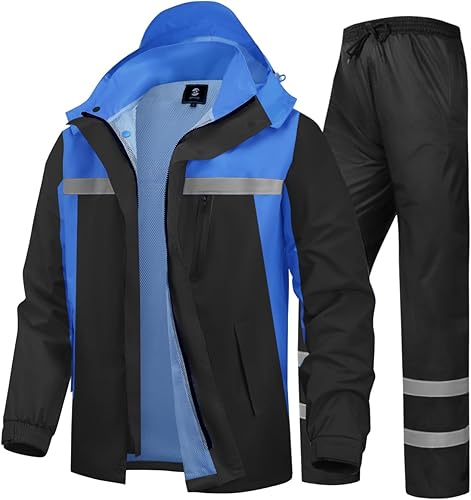 Miniatura 8 de Traje de lluvia para hombre, de alta visibilidad, reflectante, para trabajo, chaqueta de lluvia, pantalones para todos los deportes, granja, pesca