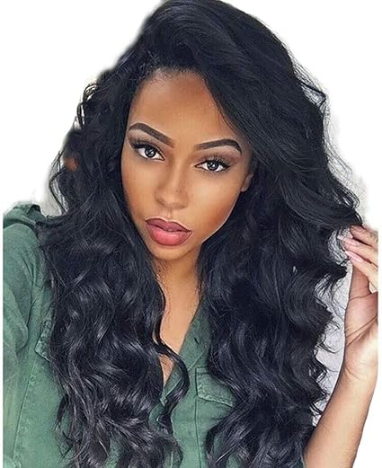 DANTB Natural Look Dark Roots Longs Ombre Noire Perruque Cheveux Ondulés Pas  Cher Partie du Milieu Perruque 130% Haute Densité Vie Quotidienne 25.5\
