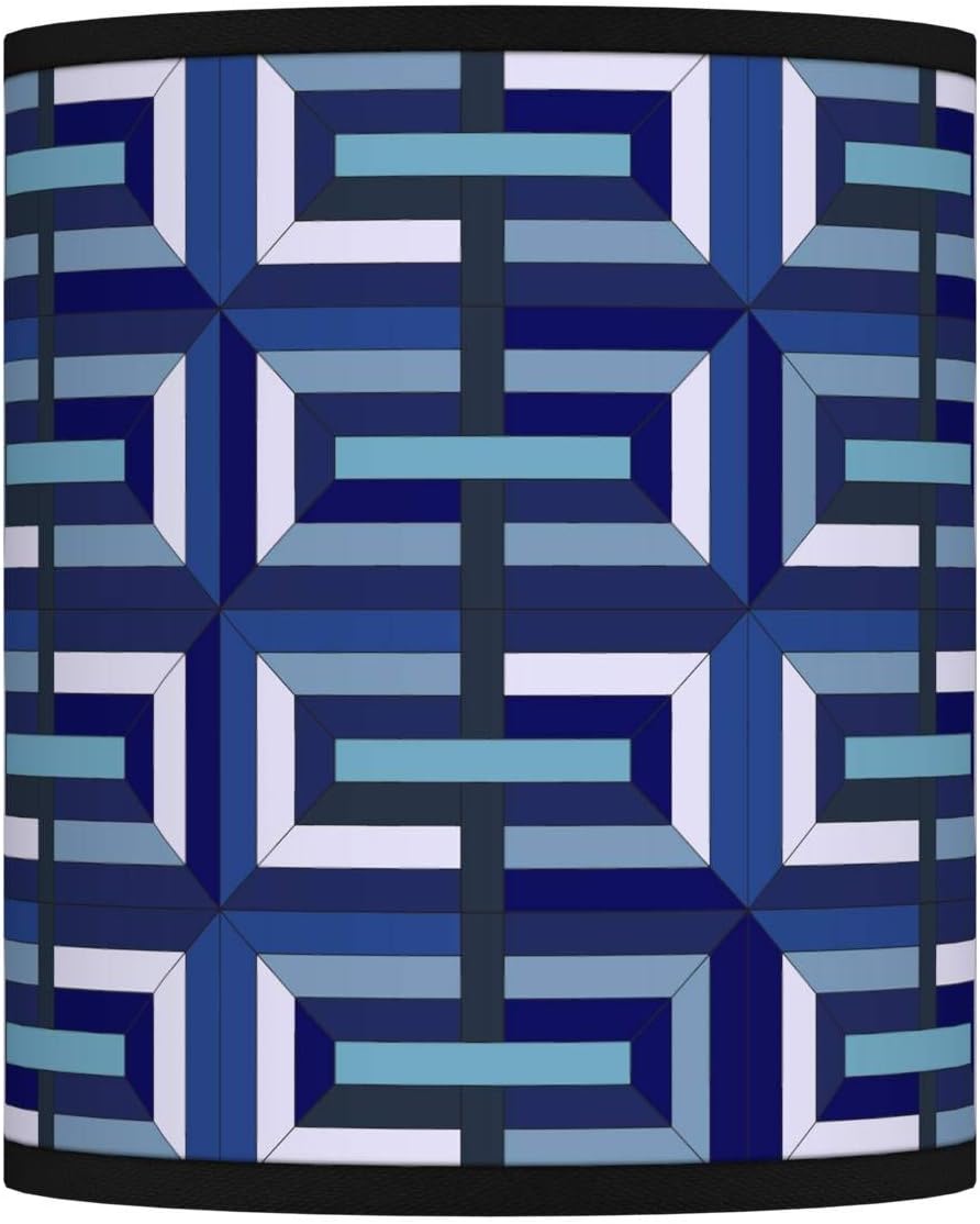 Cylinder Print Lamp Shade (Pre-Assembled) Parquet Blue White Medium 10" Top x 10" Bottom x 12" High Spider with Replacement Harp and Finial Fitting - Giclee Glow