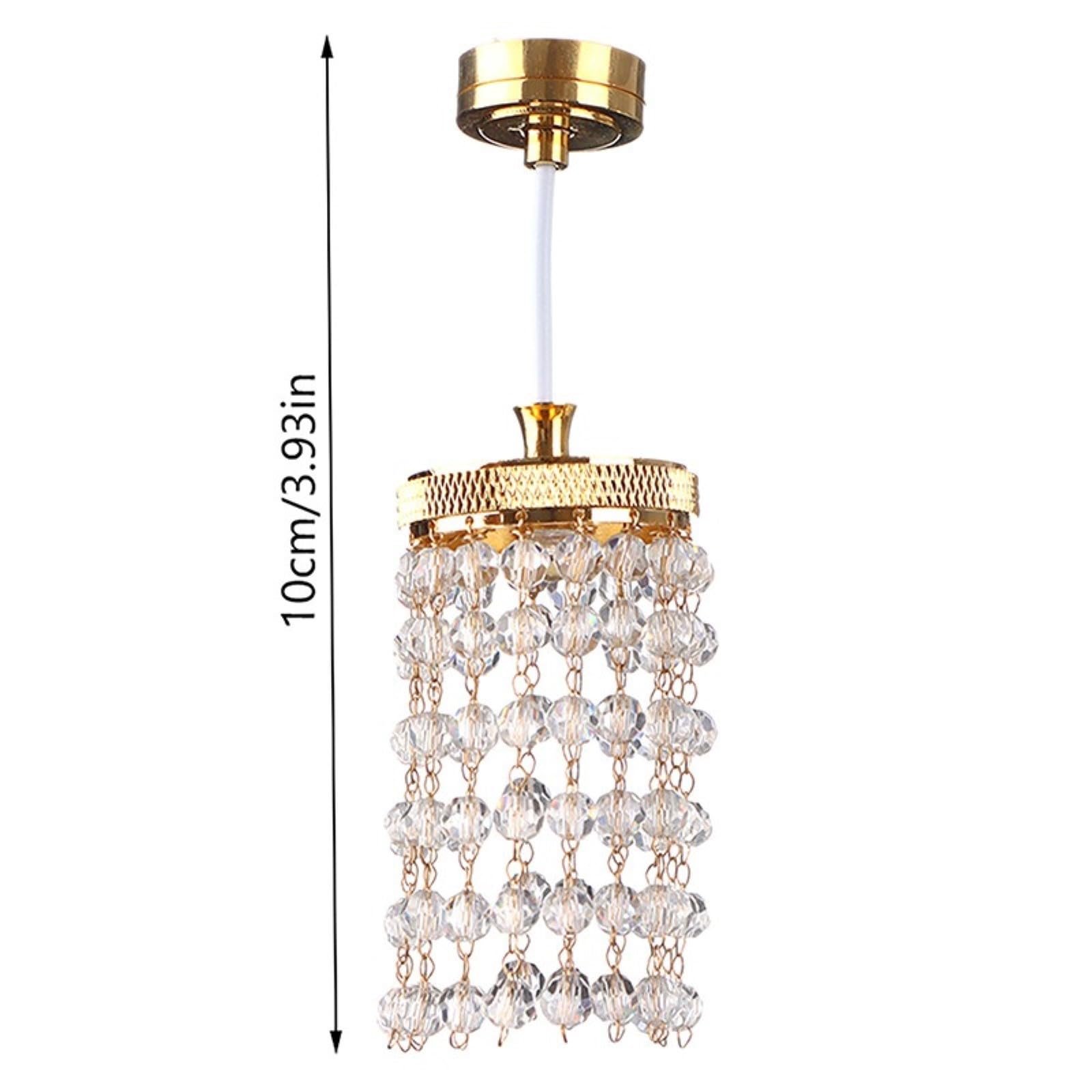 LUOZZY Dollhouse Lights Battery Operated Crystal Miniature Chandelier Led Lighting 1 12 Scale (Gold)
