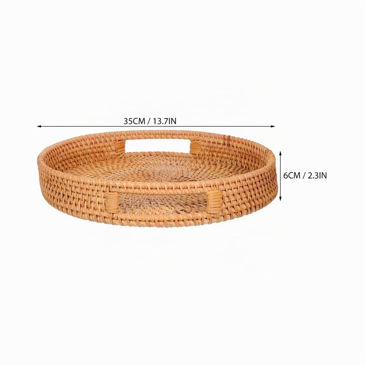 iplusmile Bandeja Redonda Grande De Ratán Natural De 13.77 Pulgadas con Asa Hueca para Servir Frutas Aperitivos Y Bebidas Bandeja Tejida a Mano Ideal para Cocina Y Exteriores