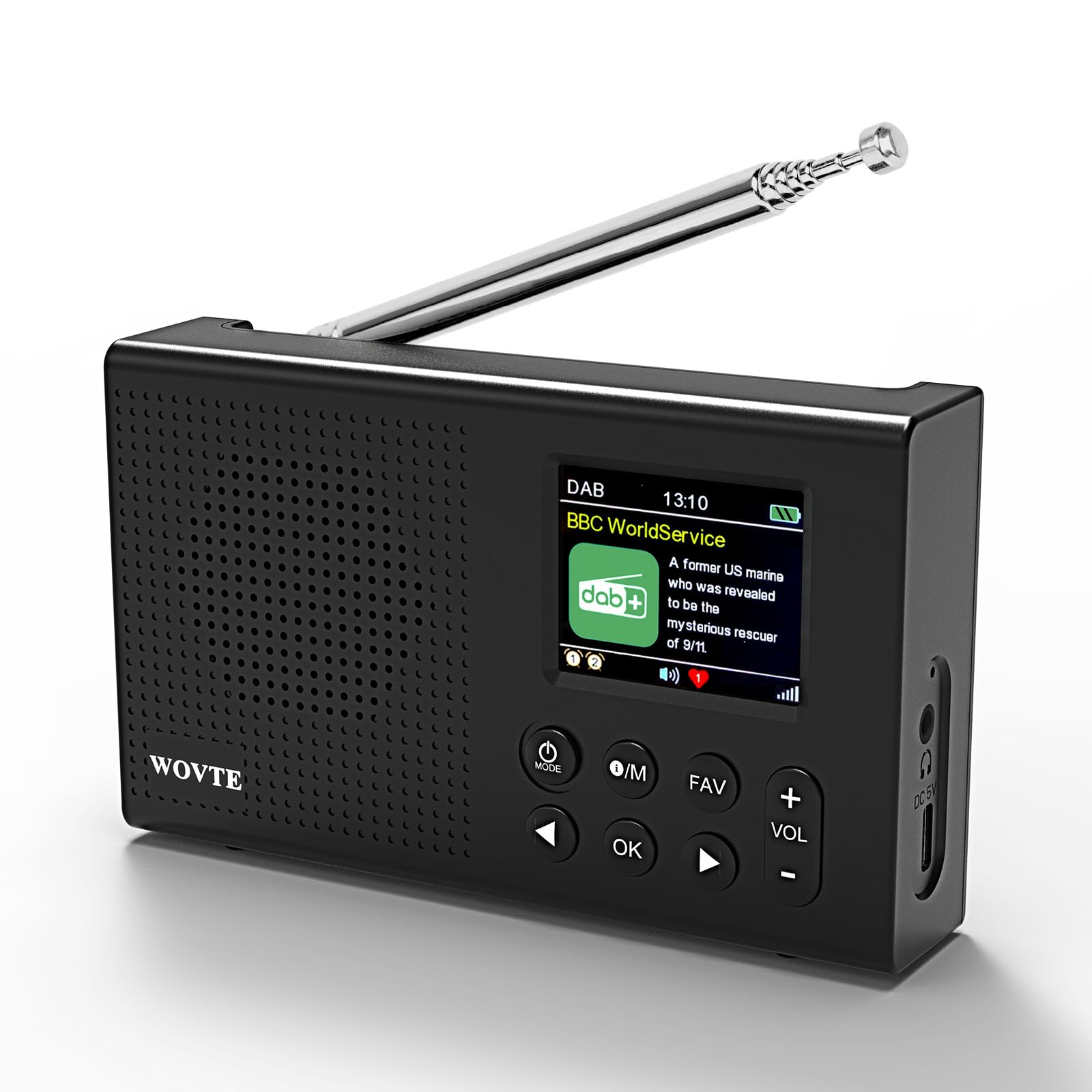 WOVTE DAB+ Digital Radio - Portable, Rechargeable & Mains Powered with Bluetooth, 40 Presets, LED Display, Alarm Clock, Sleep Timer & Headphone Socket — view 9