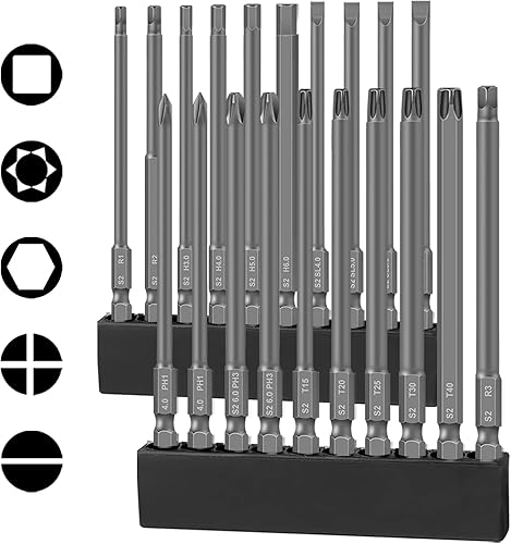 Puntas de destornillador magnéticas de 4 pulgadas largas antideslizantes cabeza hexagonal Allen Wrench Torx Star Square ranuradas Phillips Juego de