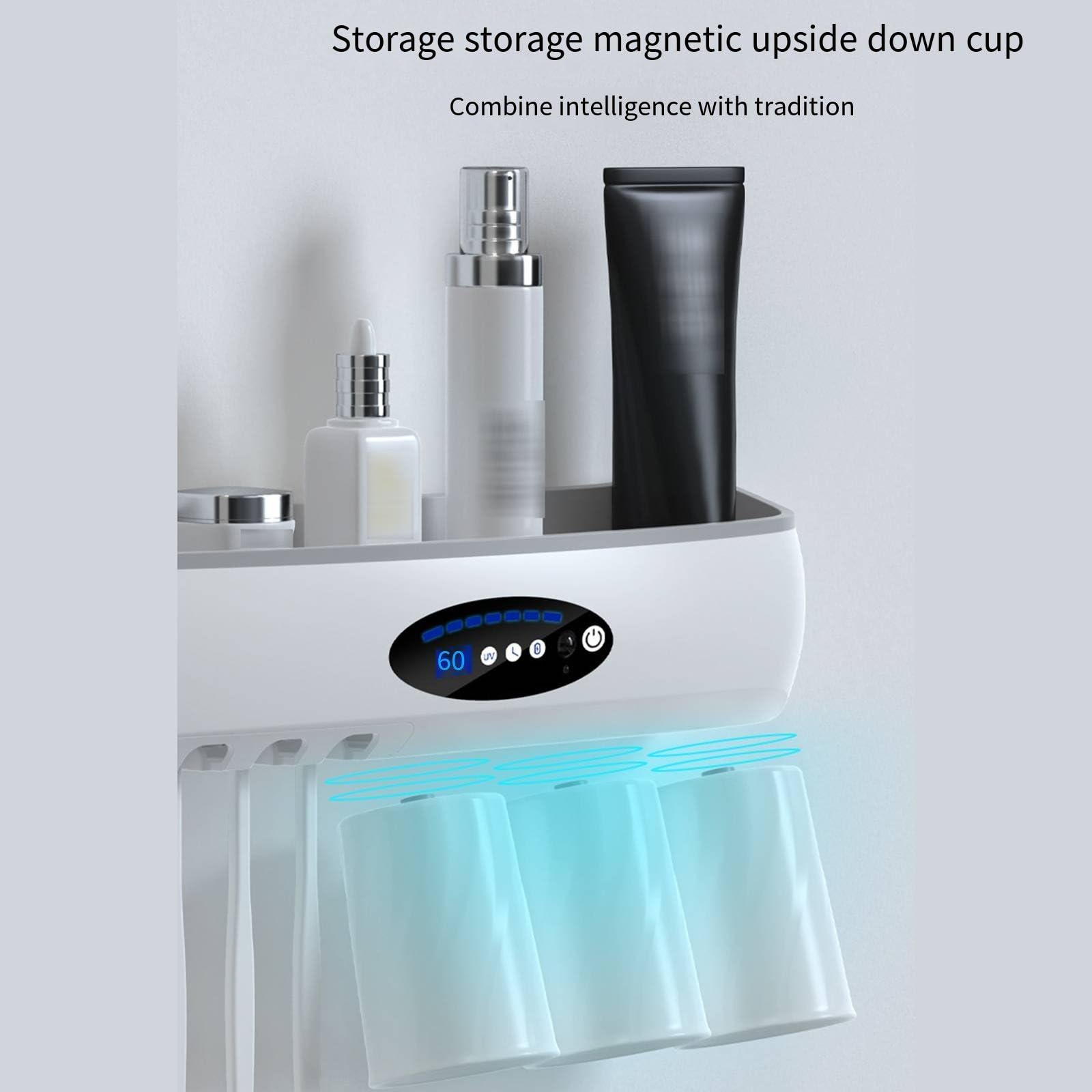 Soporte inteligente para cepillo de dientes, almacenamiento de secado UV, vaso magnético para enjuague bucal, soportes para cepillo de dientes para baño, estilo ligero de lujo,Black