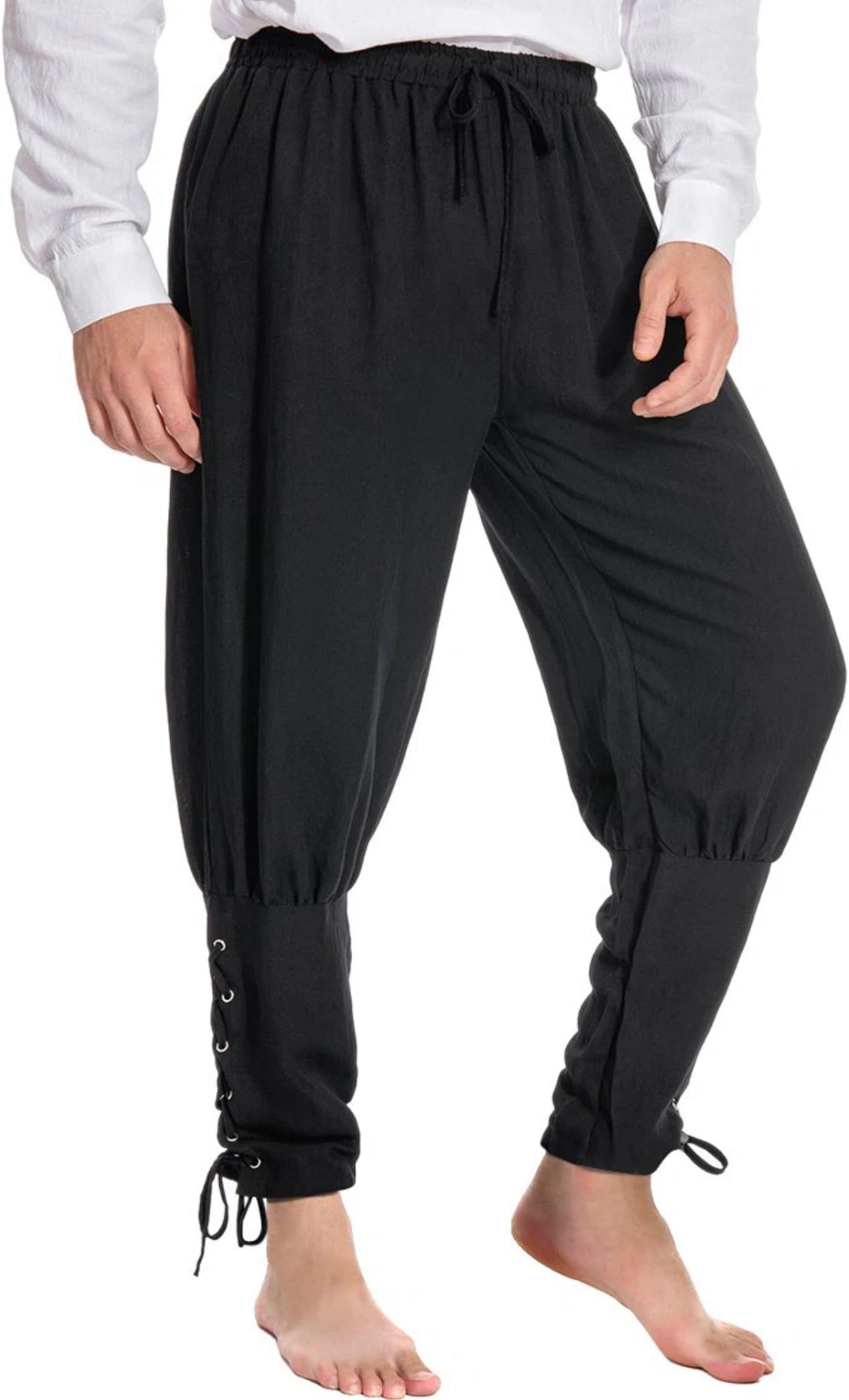 Mens Ankle Banded Pants Medieval Viking Navigator Trousers Renaissance Pants XX-Large Black