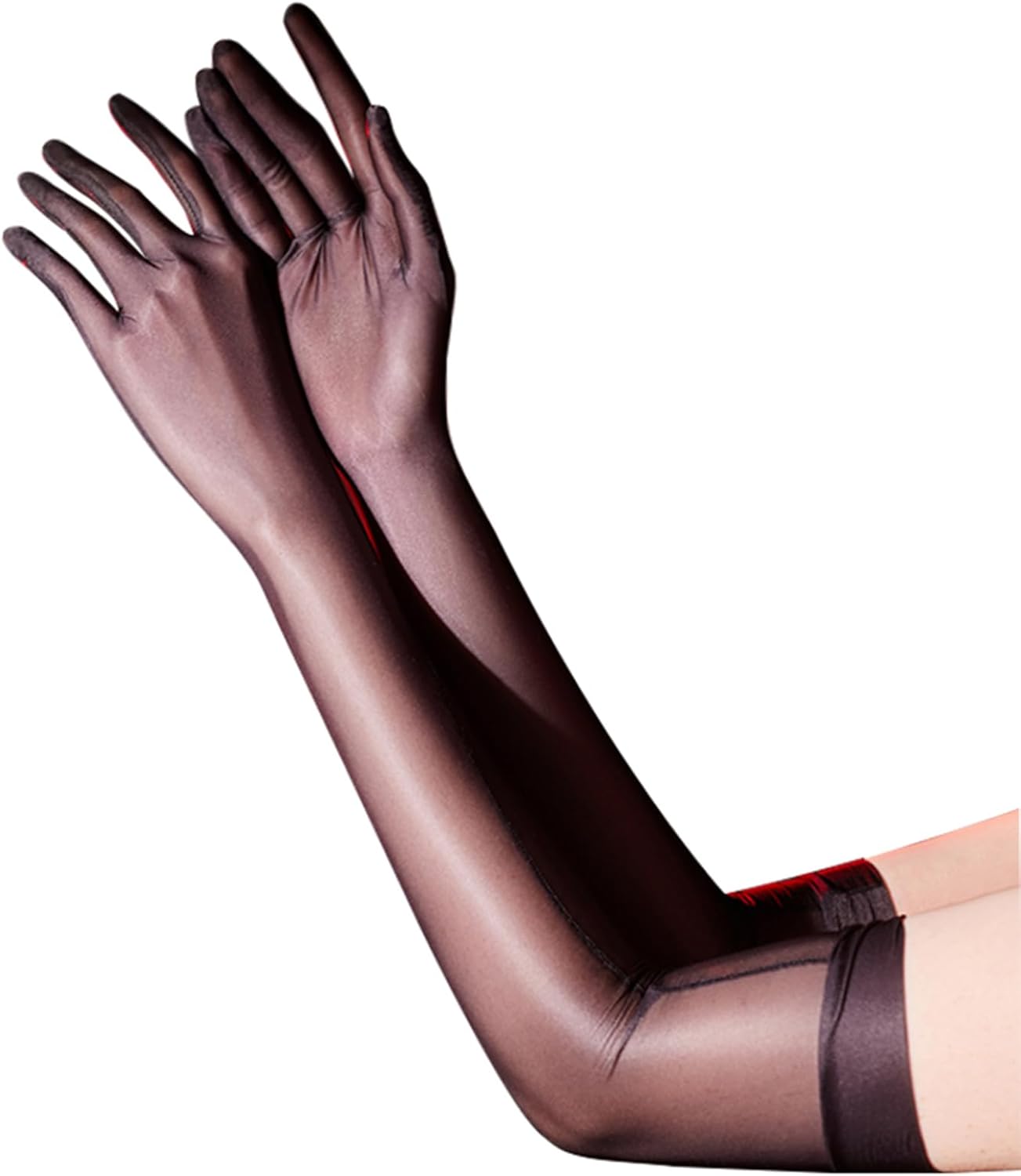 TRIXES Guanti In Seta Stile Gomito Lunghezza Retrò Nero - Foto 10