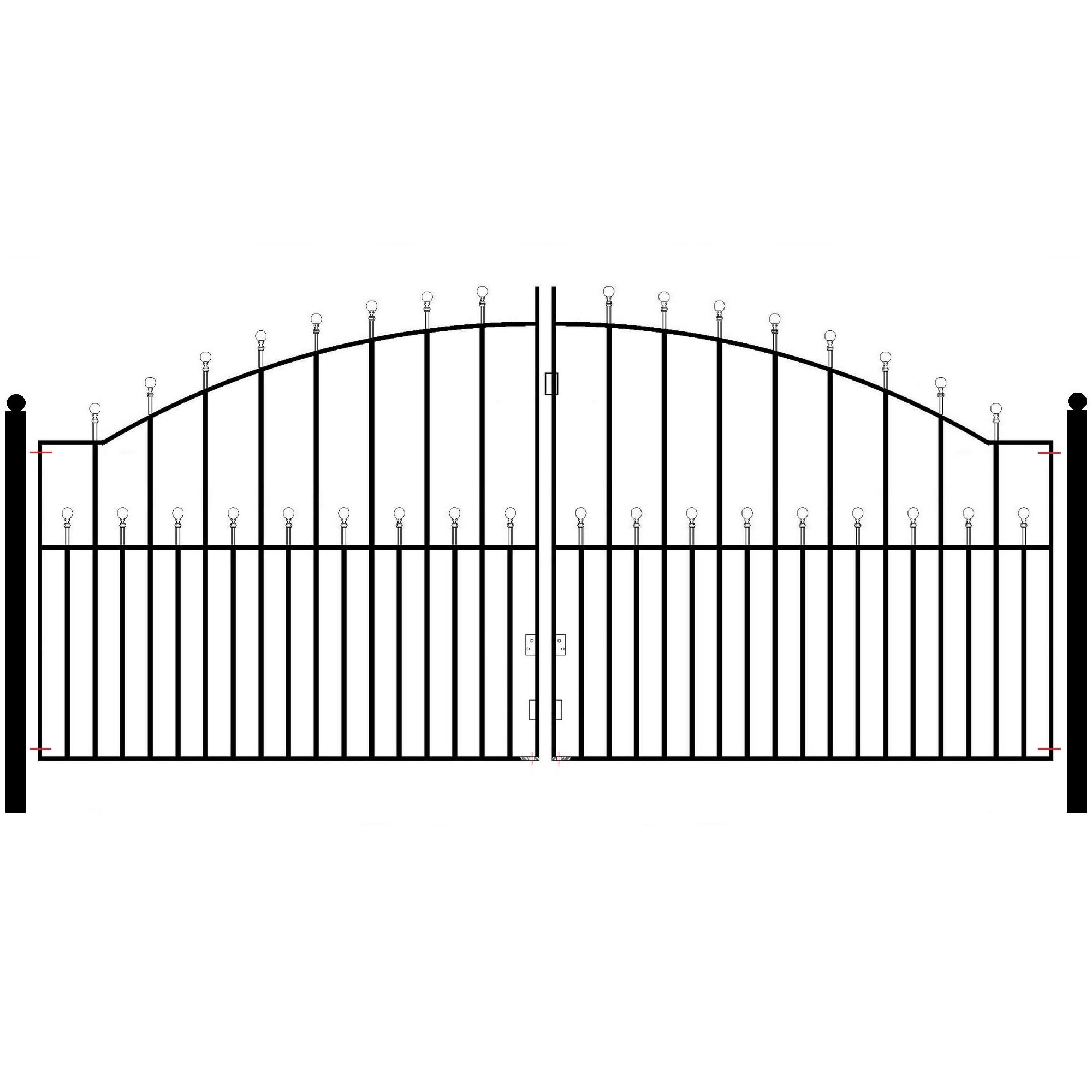 Black Manor Ball Top Metal Arched Driveway Gates Galvanised Wrought Iron Dual Swing Gate (2743Mm (9Ft) Gap X 1220Mm High Mazp16)