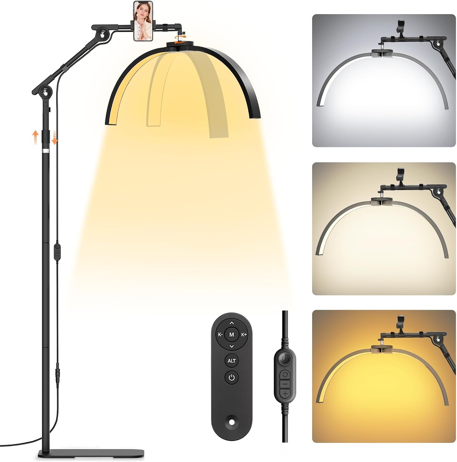 LIONVISON Half Moon Lash Lighting: Foldable Floor LED Lamp for Eyelash - 45W Portable Esthetician Light with Phone Holder for Lash Artist Tech Tattoo Salon