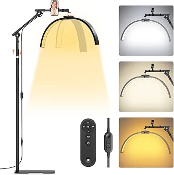 LIONVISON Half Moon Lash Lighting: Foldable Floor LED Lamp for Eyelash - 45W Portable Esthetician Light with Phone Holder for Lash Artist Tech Tattoo Salon