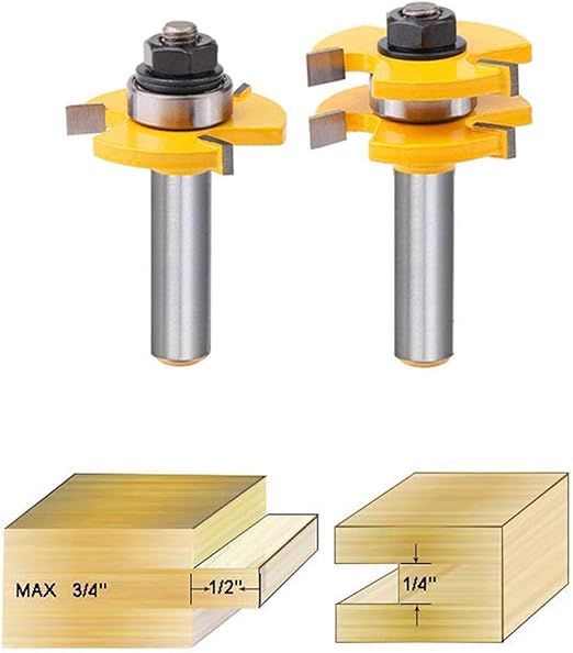 TLHOME Tongue and Groove Router Bits，1/2 Inch 3 Teeth T Shape Wood