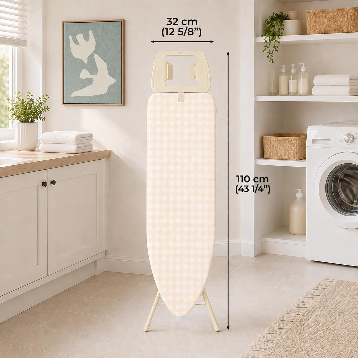 JATA HOGAR HPLA8126 - Table à Repasser Pliable 110 x 32 cm, Hauteur réglable jusqu'à 92 cm, Housse 100% Coton, Repose-Pieds XL, Pieds antidérapants, Planche à Repasser résistante
