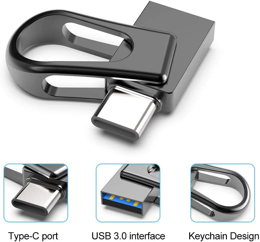 USB C Flash Drive 64GB K&ZZ 2-in-1 USB 3.0 Thumb Drives 64G Memory Sticks High Speed Dual U Disk Metal for Type-C Smartphone, MacBook, Tablet, Chromebook Pixel - Black