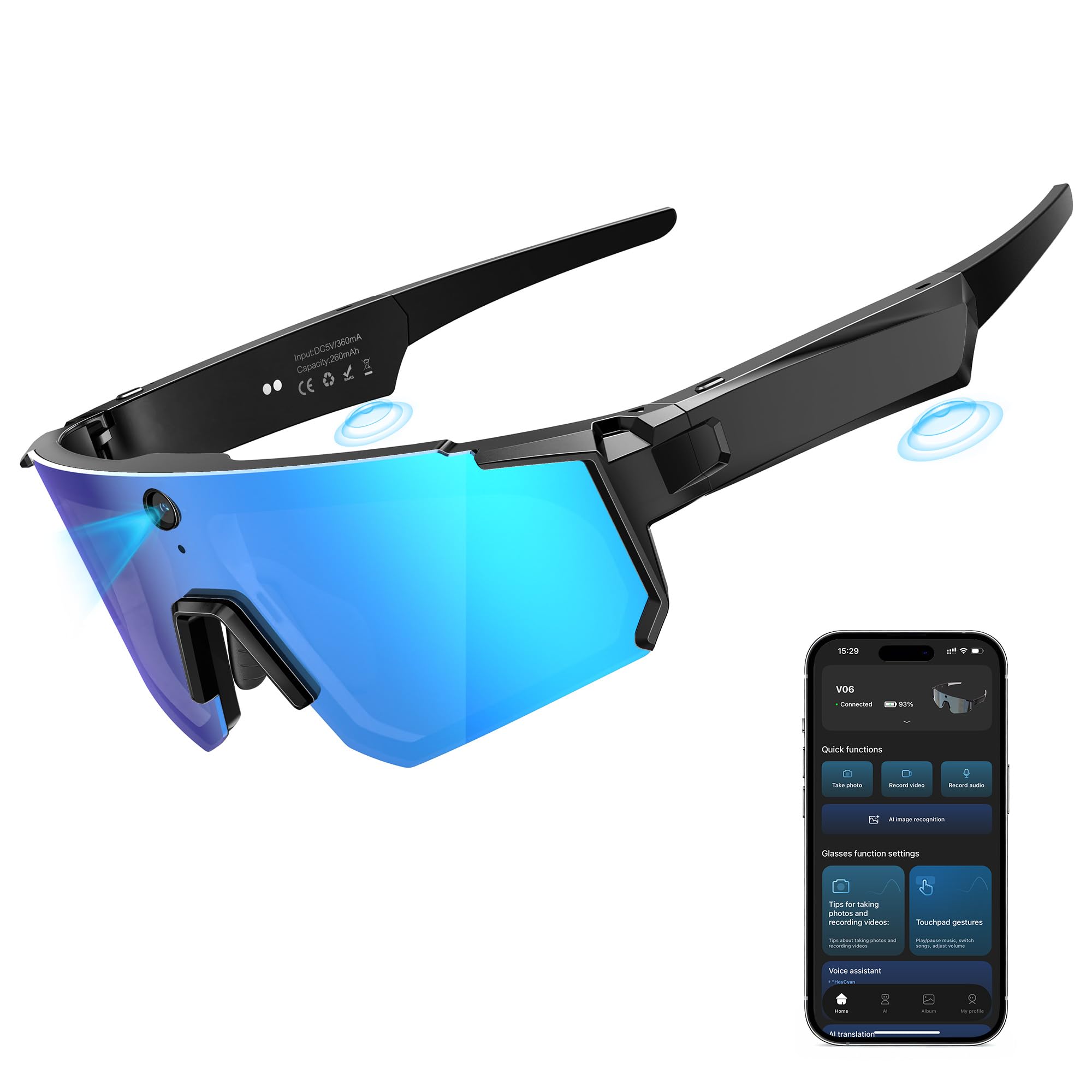 Photo 1 of GLOSSIA V06 Smart Glasses for Men, Sport AI Camera with EIS+Gyro Stabilization, Polarized Lenses for Cycling, Dual-Mic Noise Cancelling, IP66 Weatherproof, 4GB RAM, AI Glasses with Chat GPT