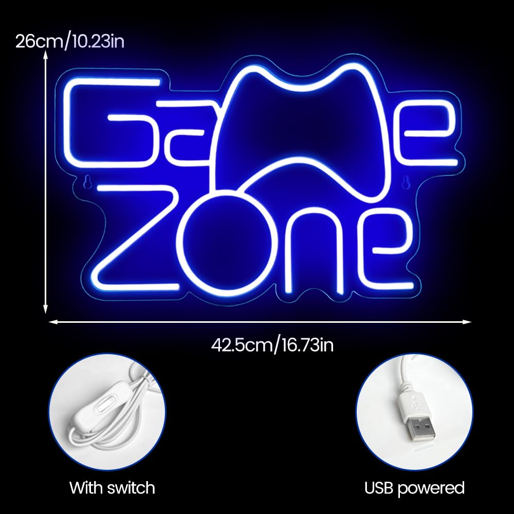 Game Zone De Jeu Salle De Jeux Néon Signe Led Avec Usb Alimenté Logo Pour Garçon Chambre Garçon Cave Salle De Jeux DéCoration Murale, Grand Cadeau Pour Fête