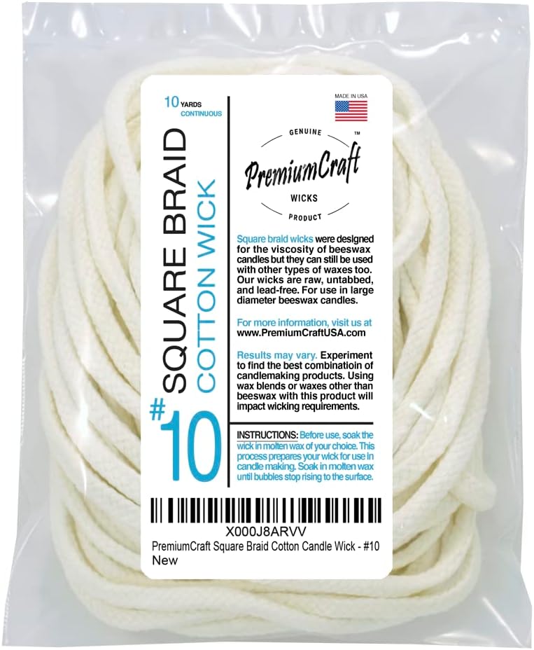 Amazon.com: PremiumCraft Square Braid Cotton Candle Wick - #6, Tabbed ...