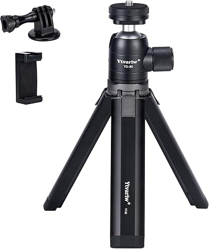 Mini trípode para cámara con soporte para teléfono, soporte de trípode de escritorio de aleación de aluminio, trípode portátil ligero con cabeza de