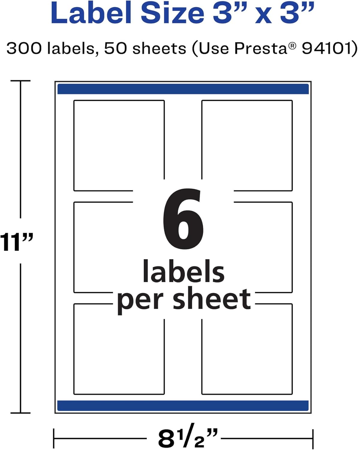 Avery Printable Durable White Square Labels, Sure Feed Technology, 3" x 3", Print-to-the-Edge, Waterproof Labels, Laser & Pigment-Based Inkjet Compatible, 300 Total