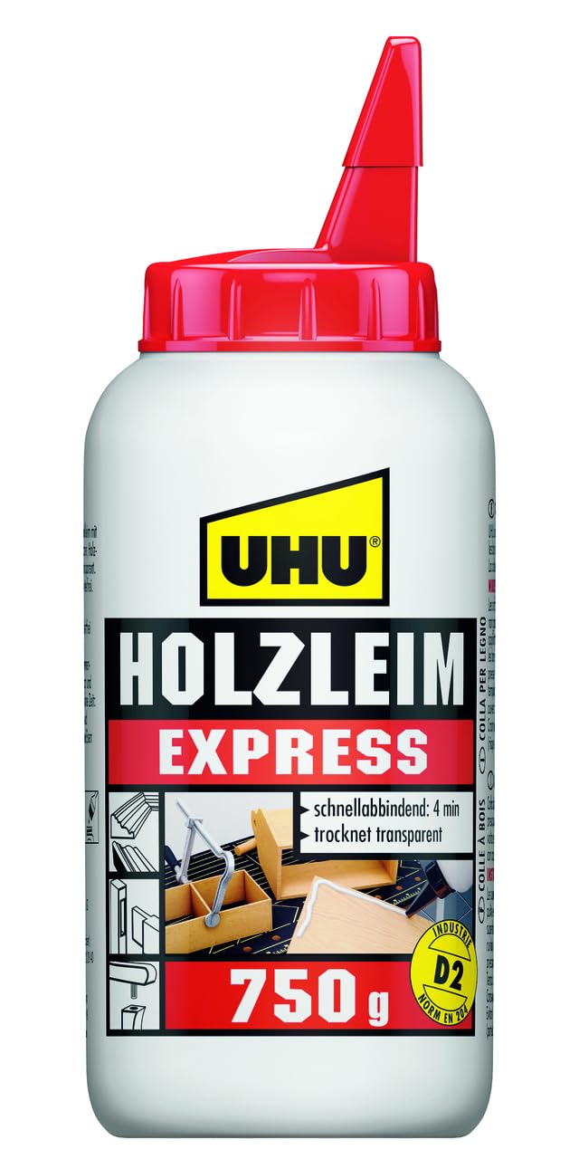 Holzleim Express Wood Glue, D2 Indoor Moisture Resistant White Glue, Extremely Fast, Bottle, 750 G, Dries Transparent, Adhesive For Diy, Building, Repair And Model Making