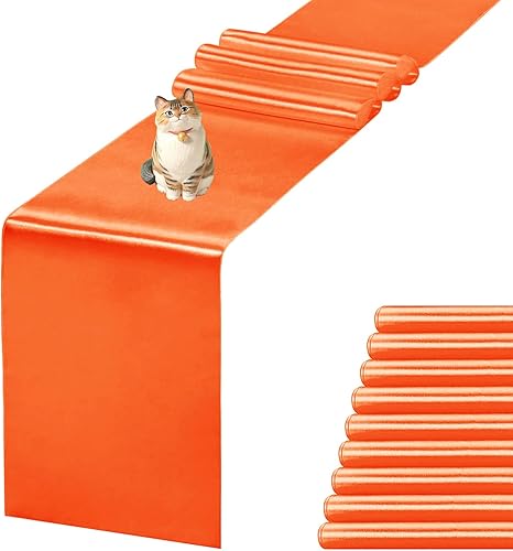 Miniatura 1 de Paquete de 10 caminos de mesa de satén de 12 x 108 pulgadas de seda para fiestas, bodas, cumpleaños, banquetes, decoración (naranja)