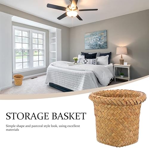 Miniatura 7 de HEMOTON Cesta de basura tejida tejida redonda para basura, cesta de basura de mimbre, contenedor de basura para baño, cocina, hogar, oficina,