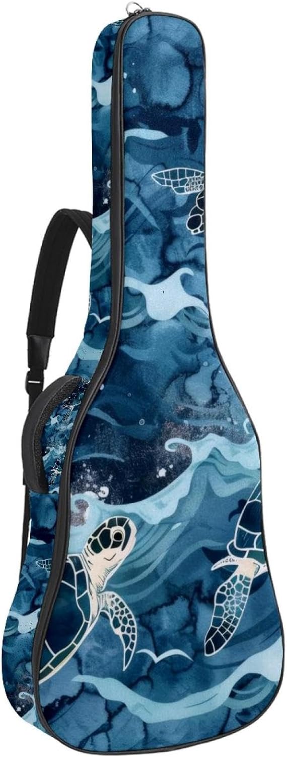 Acoustic Guitar Bag 0.4 Inch Thick Padding Waterproof Guitar Case Gig Bag for 40 41 42 Inch Electric Bass Classical Guitar, Ocean Turtles with Waves Pattern