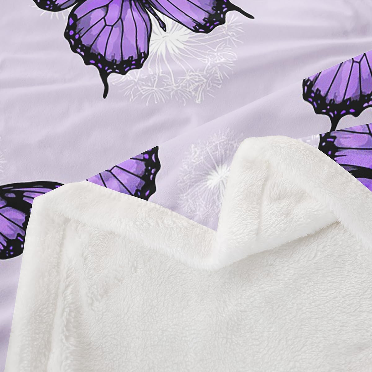 Feelyou Purple Butterfly Fleece Throw Blanket Twin 60"x80" Kids Girls Dandelion Sherpa Blanket Plush Fuzzy for Bed Couch Chair Living Room, Beautiful Butterflies Floral Bed Blanket Room Decor image 3