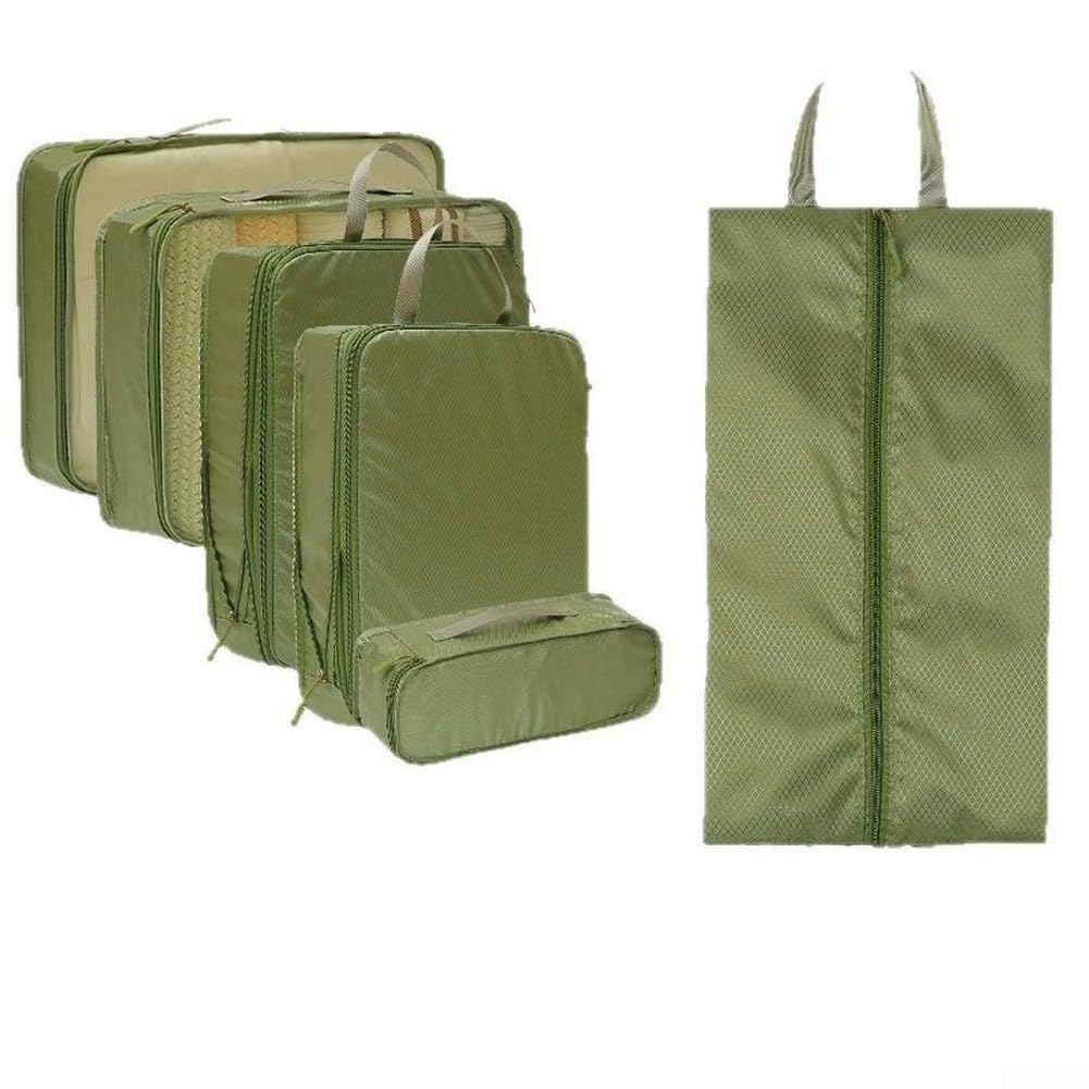 Packwürfel-Set, wasserdicht, Reise-Aufbewahrungstaschen, platzsparend, Gepäck-Organizer mit atmungsaktivem Netzgewebe für Kleidung, Schuhe, Toilettenartikel, Grün, 6 Stück (A)