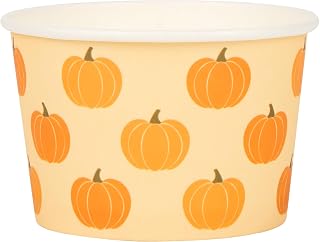 AimFun 50 Pcs 4oz Fall Pumpkin Paper Dessert Snack Bowls | Thanksgiving Disposable Dessert Bowls for Hot/Cold Food | Leak-Proof Ice Cream Sundae Cups | for Sundae, Frozen Yogurt, Soup
